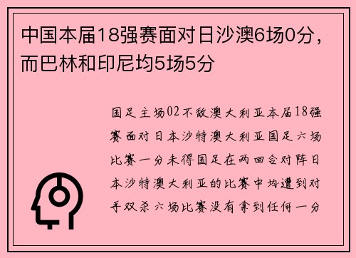 中国本届18强赛面对日沙澳6场0分，而巴林和印尼均5场5分
