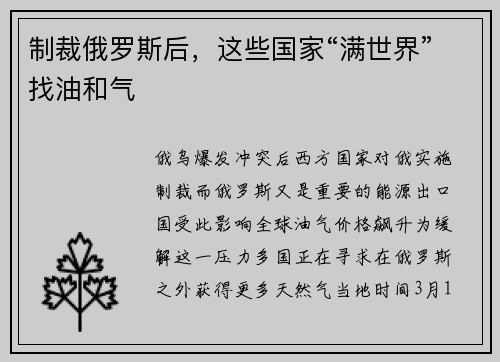 制裁俄罗斯后，这些国家“满世界”找油和气