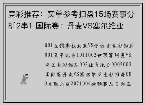 竞彩推荐：实单参考扫盘15场赛事分析2串1 国际赛：丹麦VS塞尔维亚